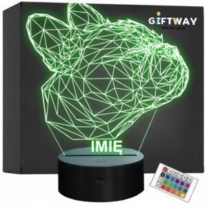 Lampka Nocna LED Z Imieniem Grawer Geometryczny Pies Buldog Francuski