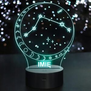 Lampka Nocna LED Baran Znak Zodiaku Horoskop z Imieniem Prezent Grawer