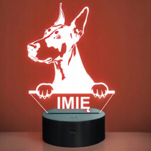 Lampka Nocna LED Doberman Rasa Psa z Imieniem na Prezent v.2