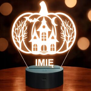 Lampka Nocna LED Imię Statuetka Halloween Dom Strachów Prezent Grawer v.2