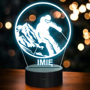 Lampka Nocna LED Statuetka Sporty Zimowe Narty Narciarstwo Prezent Grawer