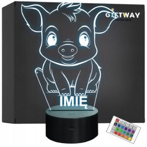 Lampka Nocna LED Z Imieniem Słodka Świnka Prosiaczek dla Dzieci na Prezent