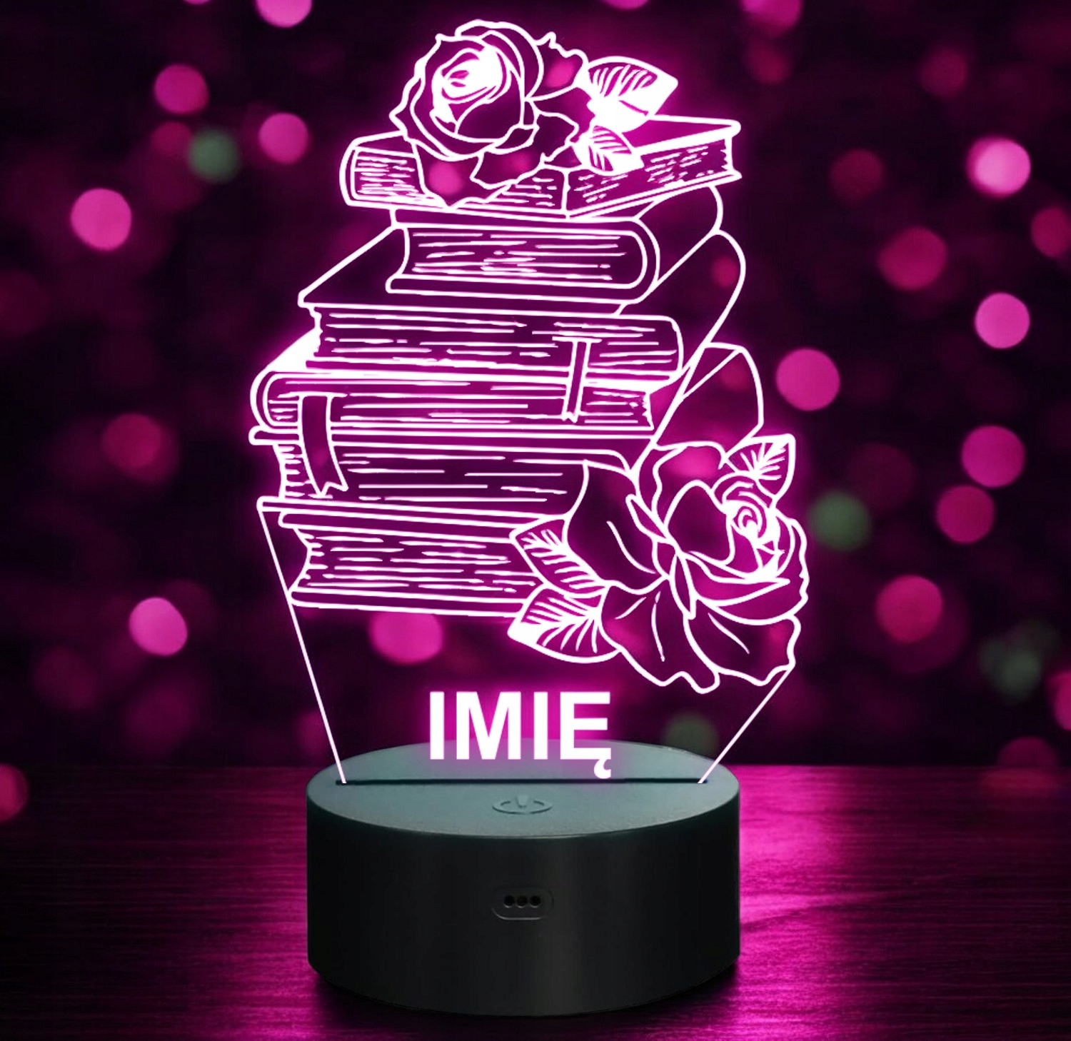 Lampka Nocna LED Imię Statuetka Książki z Różami Kawiarnia Prezent Grawer Lampka Nocna LED Imię Statuetka Książki z Różami Kawiarnia Prezent Grawer