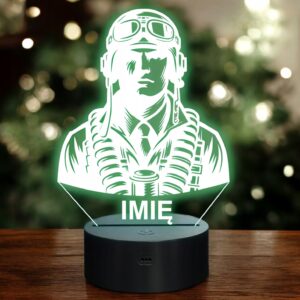 Lampka Nocna LED Statuetka Pilot Wojskowy Zawód Samolot Prezent Grawer v.3
