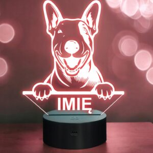 Lampka Nocna LED Bulterier Rasa Psa z Imieniem na Prezent