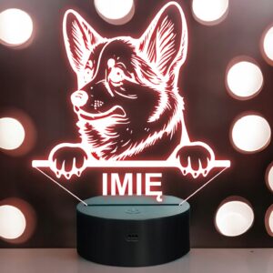 Lampka Nocna LED Corgi Rasa Psa z Imieniem na Prezent v.1