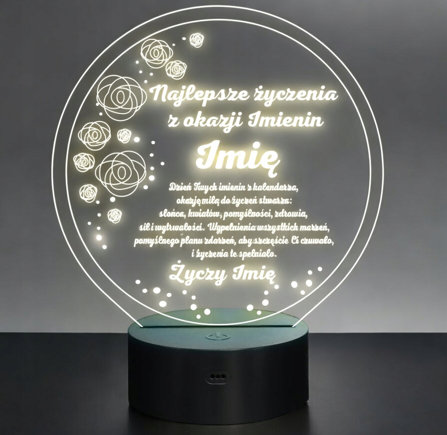 Lampka Nocna LED Statuetka Prezent Imieninowy z Okazji Imienin Grawer Lampka Nocna LED Statuetka Prezent Imieninowy z Okazji Imienin Grawer