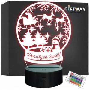 Lampka Nocna LED Boże Narodzenie Kula Święty Mikołaj na Prezent Grawer