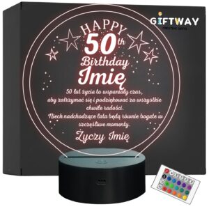 Lampka Nocna LED Prezent na 50 Urodziny Pamiątka Statuetka z Grawerem