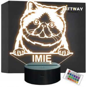 Lampka Nocna LED Exotic Shorthair Rasa Kota z Imieniem na Prezent