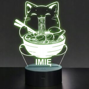 Lampka Nocna LED Imię Słodki Kot Jedzący Ramen Anime na Prezent Grawer v.1