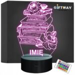 Lampka Nocna LED Imię Statuetka Książki z Różami Kawiarnia Prezent Grawer