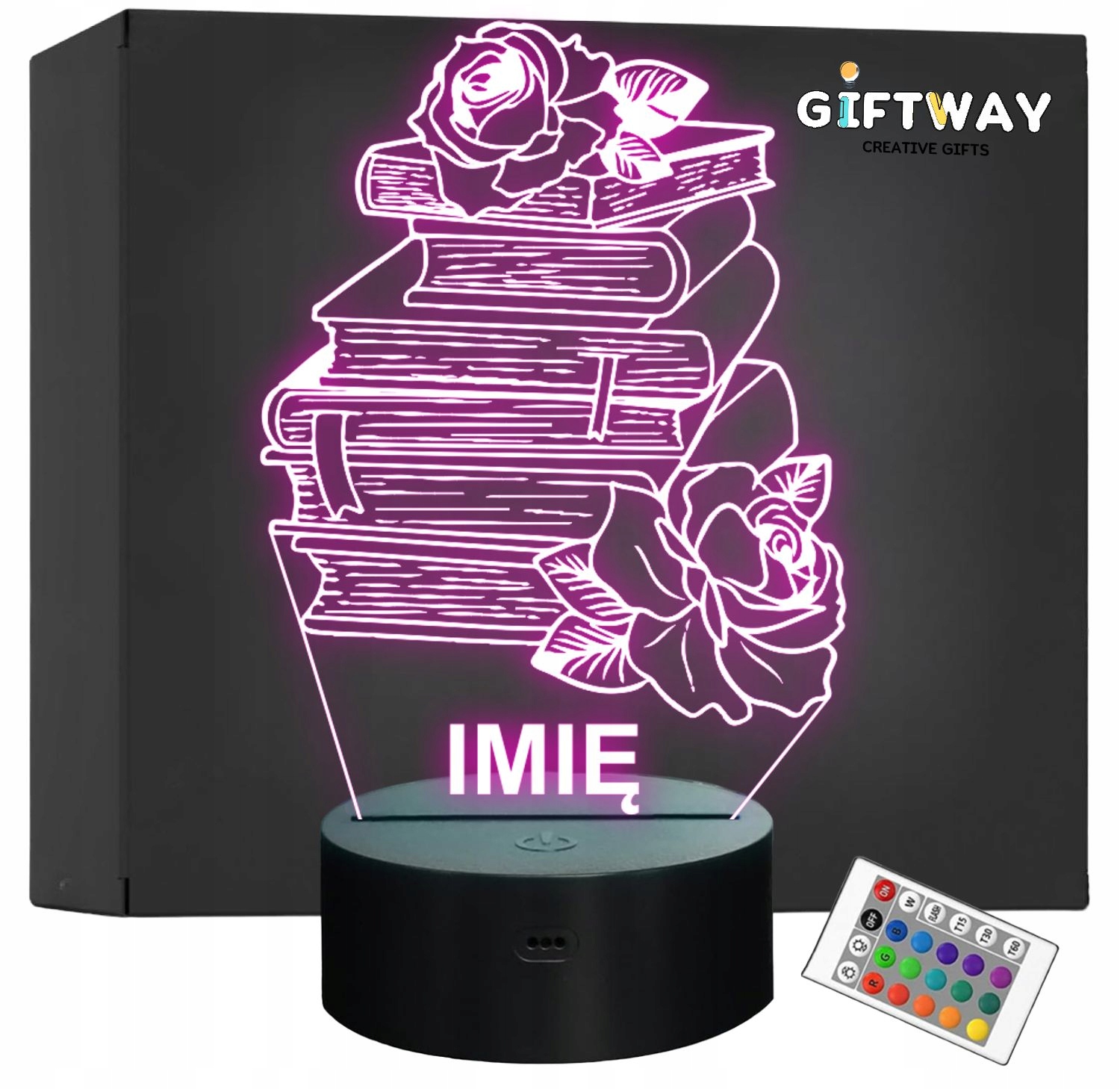 Lampka Nocna LED Imię Statuetka Książki z Różami Kawiarnia Prezent Grawer Lampka Nocna LED Imię Statuetka Książki z Różami Kawiarnia Prezent Grawer
