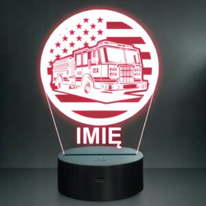 Lampka Nocna LED Imię Statuetka Wóz Straż Pożarna na Prezent Grawer v.7
