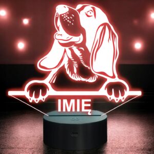Lampka Nocna LED Pies Basset Hound Rasa z Imieniem na Prezent