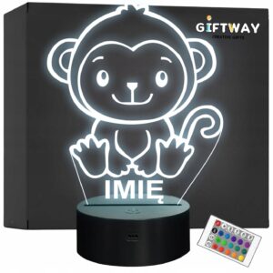 Lampka Nocna LED Z Imieniem Słodka Małpa Małpka dla Dzieci na Prezent