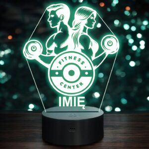 Lampka Nocna LED Imię Kulturyści Siłownia Sport Hantle na Prezent Grawer