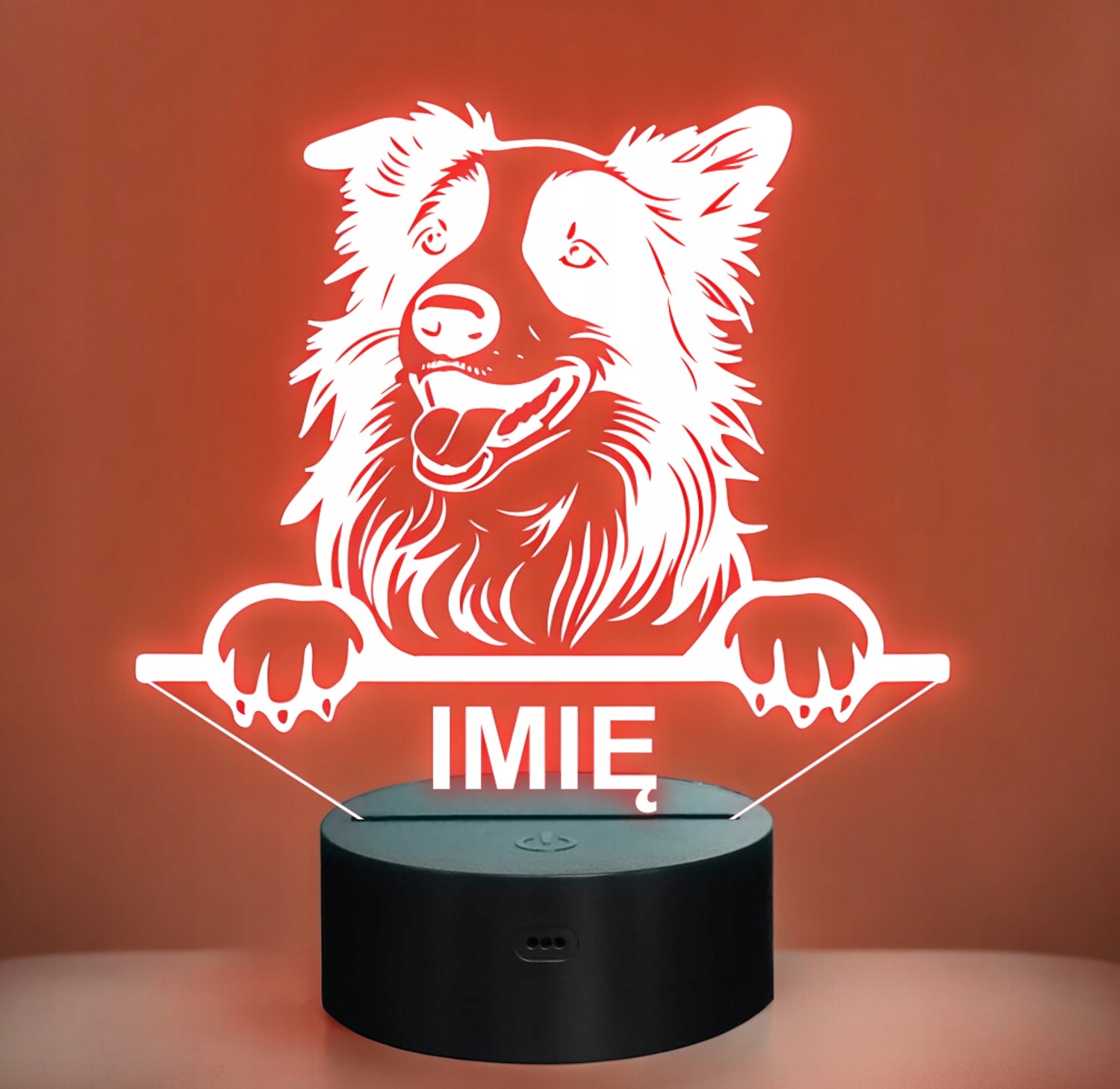 Lampka Nocna LED Border Collie Rasa z Imieniem na Prezent v.2 Lampka Nocna LED Border Collie Rasa z Imieniem na Prezent v.2
