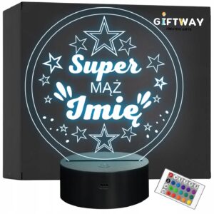 Lampka Nocna LED Statuetka Super Mąż Małżeństwo na Prezent Grawer