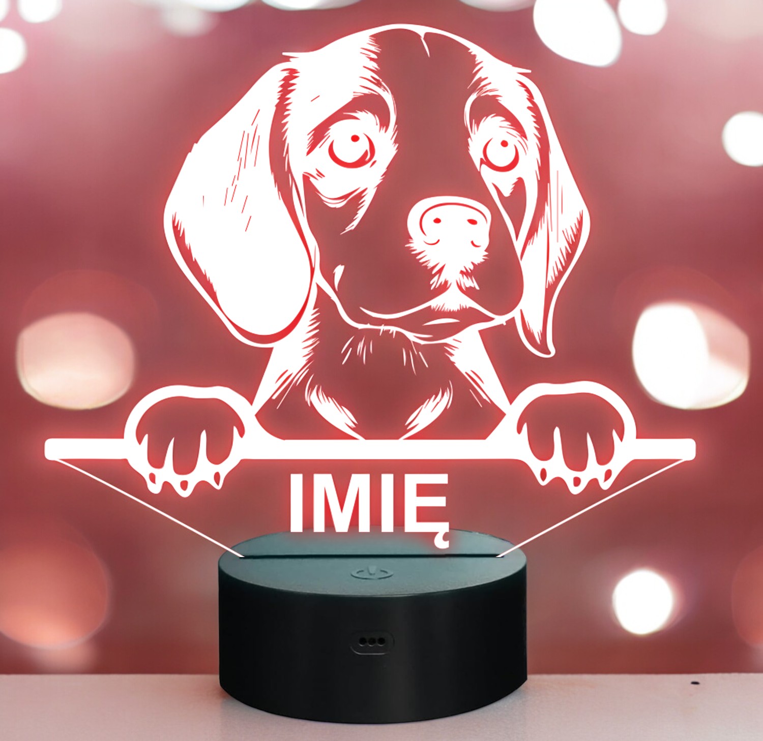 Lampka Nocna LED Pies Beagle Rasa z Imieniem na Prezent v.1 Lampka Nocna LED Pies Beagle Rasa z Imieniem na Prezent v.1
