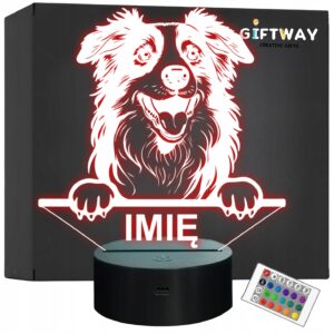 Lampka Nocna LED Pies Owczarek Australijski Australian Shepherd z Imieniem