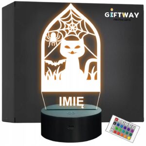 Lampka Nocna LED Imię Statuetka Halloween Ramka Kot Pająk Prezent Grawer