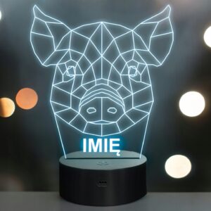 Lampka Nocna LED 3D Z Imieniem Grawer Świnia Świnka na Prezent