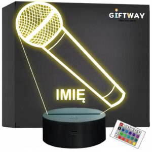 Lampka Nocna LED Imię Statuetka Mikrofon na Prezent Grawer v.2