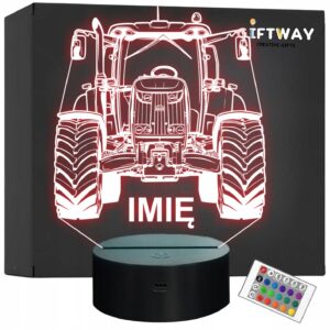 Lampka Nocna LED Imię Statuetka Traktor Rolnik na Prezent Grawer v.2