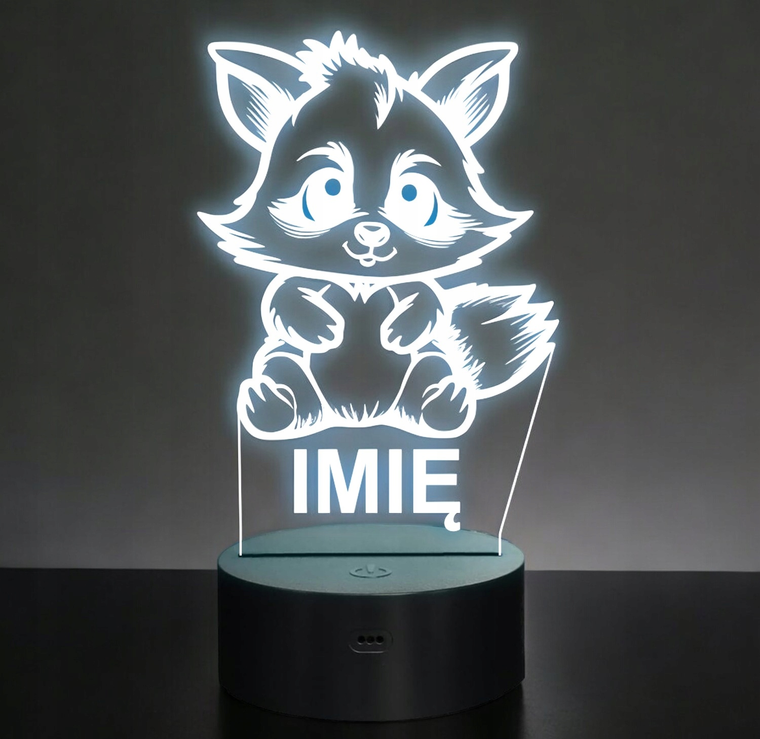 Lampka Nocna LED Z Imieniem Słodki Szop Pracz dla Dzieci na Prezent v.3 Lampka Nocna LED Z Imieniem Słodki Szop Pracz dla Dzieci na Prezent v.3