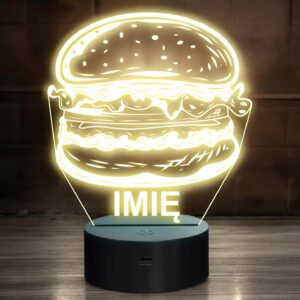 Lampka Nocna LED Imię Statuetka Fast Food Hamburger na Prezent Grawer