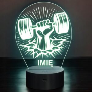 Lampka Nocna LED Imię Ręka Siłownia Sport Hantle na Prezent Grawer