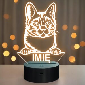Lampka Nocna LED Manx Rasa Kota z Imieniem na Prezent