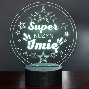 Lampka Nocna LED Statuetka Super Kuzyn Rodzina na Prezent Grawer