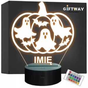 Lampka Nocna LED Imię Statuetka Halloween Dynia Duchy na Prezent Grawer