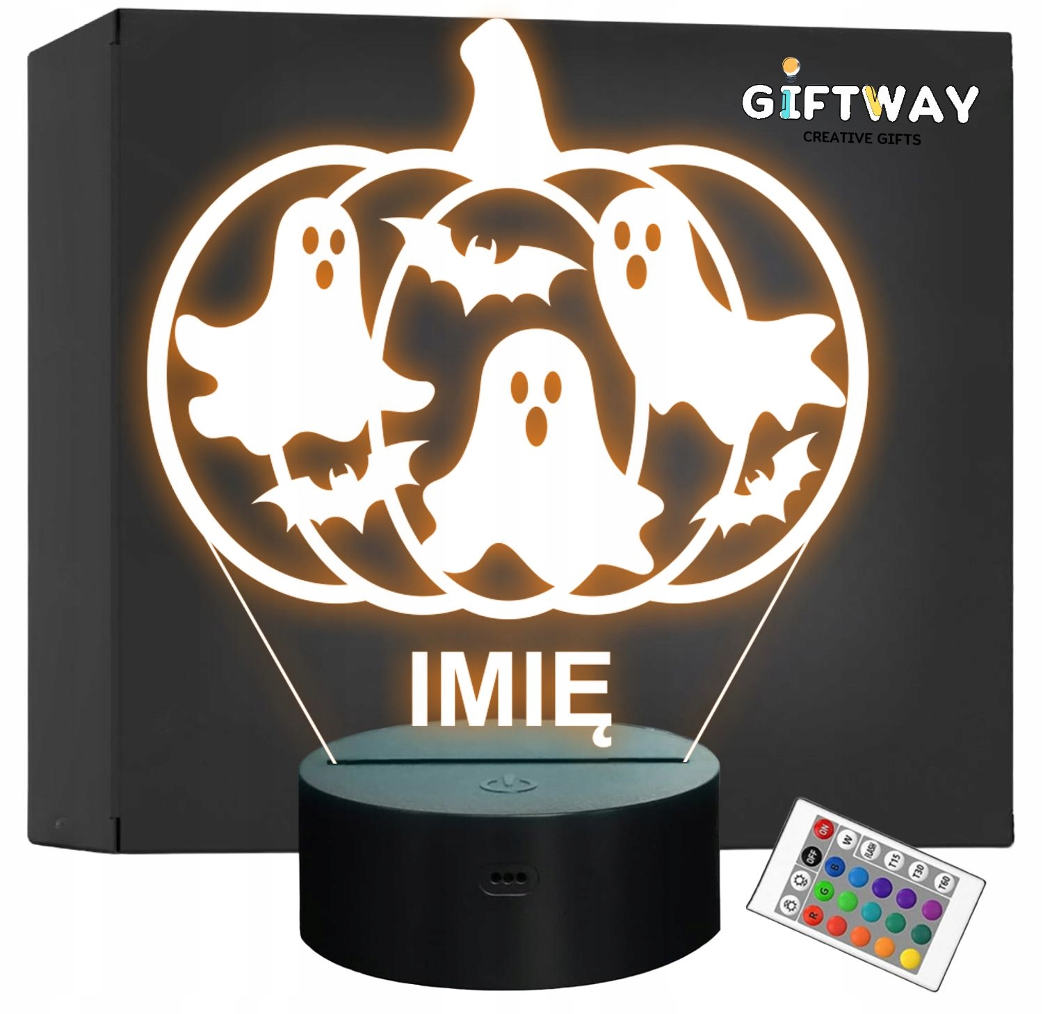 Lampka Nocna LED Imię Statuetka Halloween Dynia Duchy na Prezent Grawer Lampka Nocna LED Imię Statuetka Halloween Dynia Duchy na Prezent Grawer
