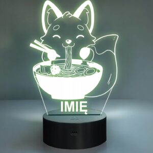Lampka Nocna LED Imię Słodki Lis Jedzący Ramen Anime na Prezent Grawer v.1