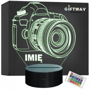 Lampka Nocna LED Aparat 3D Z Imieniem Prezent Foto