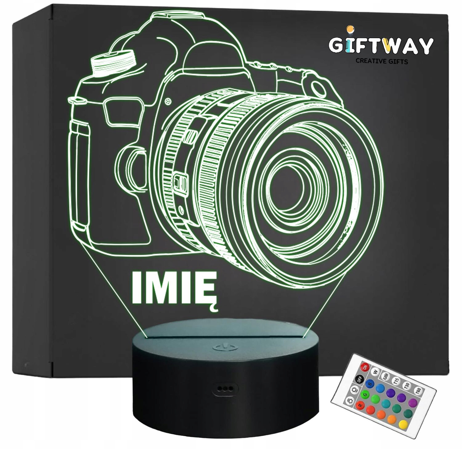 Lampka Nocna LED Aparat 3D Z Imieniem Prezent Foto Lampka Nocna LED Aparat 3D Z Imieniem Prezent Foto