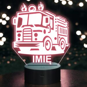 Lampka Nocna LED Imię Statuetka Wóz Straż Pożarna na Prezent Grawer v.8
