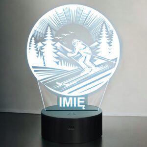 Lampka Nocna LED Statuetka Sporty Zimowe Narty Narciarz Prezent Grawer v.4