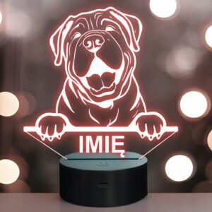 Lampka Nocna LED Shar Pei Rasa Psa z Imieniem na Prezent