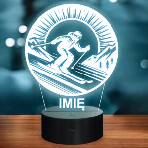 Lampka Nocna LED Statuetka Sporty Zimowe Narty Narciarz Prezent Grawer v.3