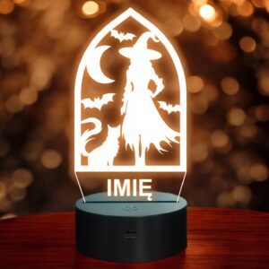 Lampka Nocna LED Imię Statuetka Halloween Czarownica Kot na Prezent Grawer