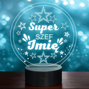 Lampka Nocna LED Statuetka Super Szef Praca na Prezent Grawer