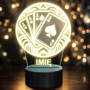 Lampka Nocna LED Statuetka Karty Brydż na Prezent Grawer v.1