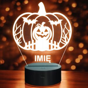 Lampka Nocna LED Imię Statuetka Halloween Dynia Nietoperz na Prezent Grawer