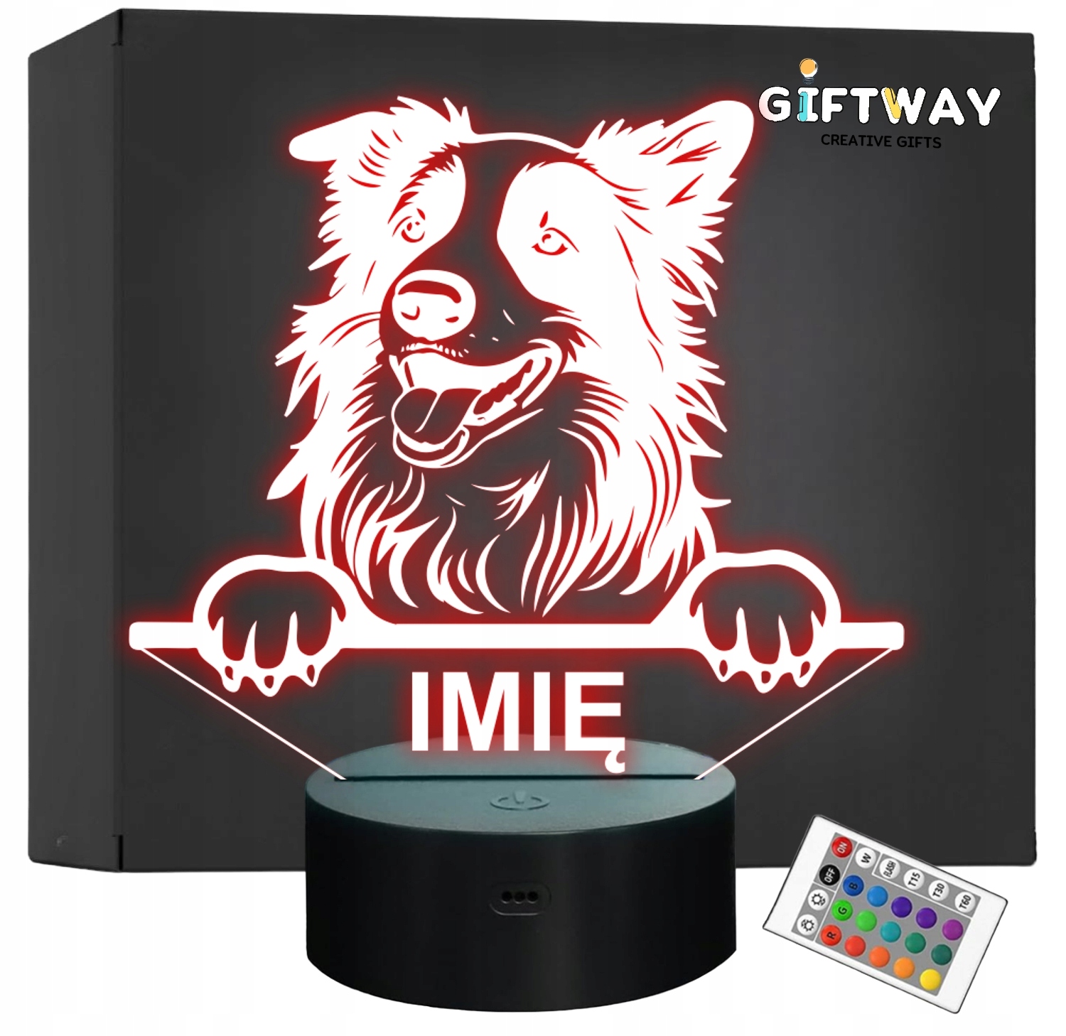Lampka Nocna LED Border Collie Rasa z Imieniem na Prezent v.2 Lampka Nocna LED Border Collie Rasa z Imieniem na Prezent v.2