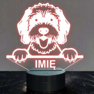 Lampka Nocna LED Portuguese Water Dog Rasa Psa z Imieniem na Prezent v.2