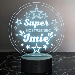 Lampka Nocna LED Statuetka Super Siostrzeniec Syn Siostry Prezent Grawer
